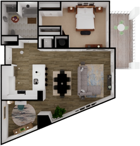 Floor plan for 1 bed, 1 bath, 975 sqft